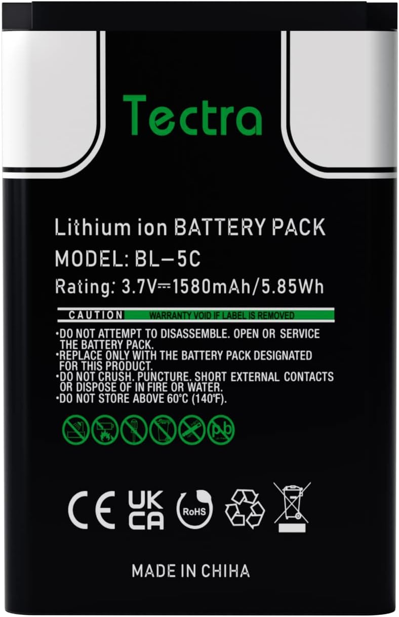 Tectra 2-Pack BL-5C 1580mAh Rechargeable Batteries
