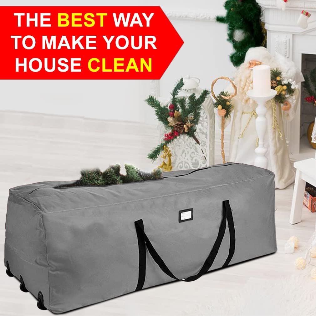 ProPik Christmas Tree Storage Bag - Extra Large Heavy Duty 9 Ft Capacity | 3 Wheels & Handles | 600D Oxford (Gray)