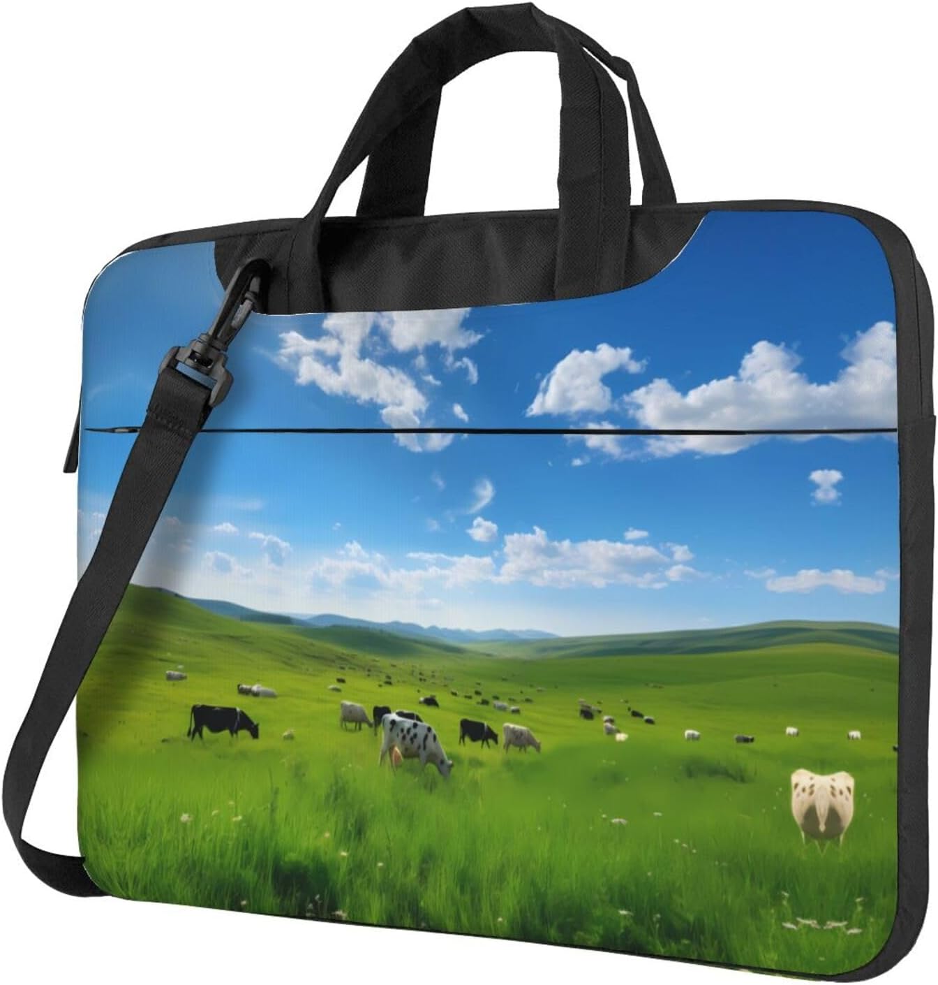 MROWYC Stylish milk cow printed laptop crossbody bag, dual-purpose business briefcase, large capacity storage