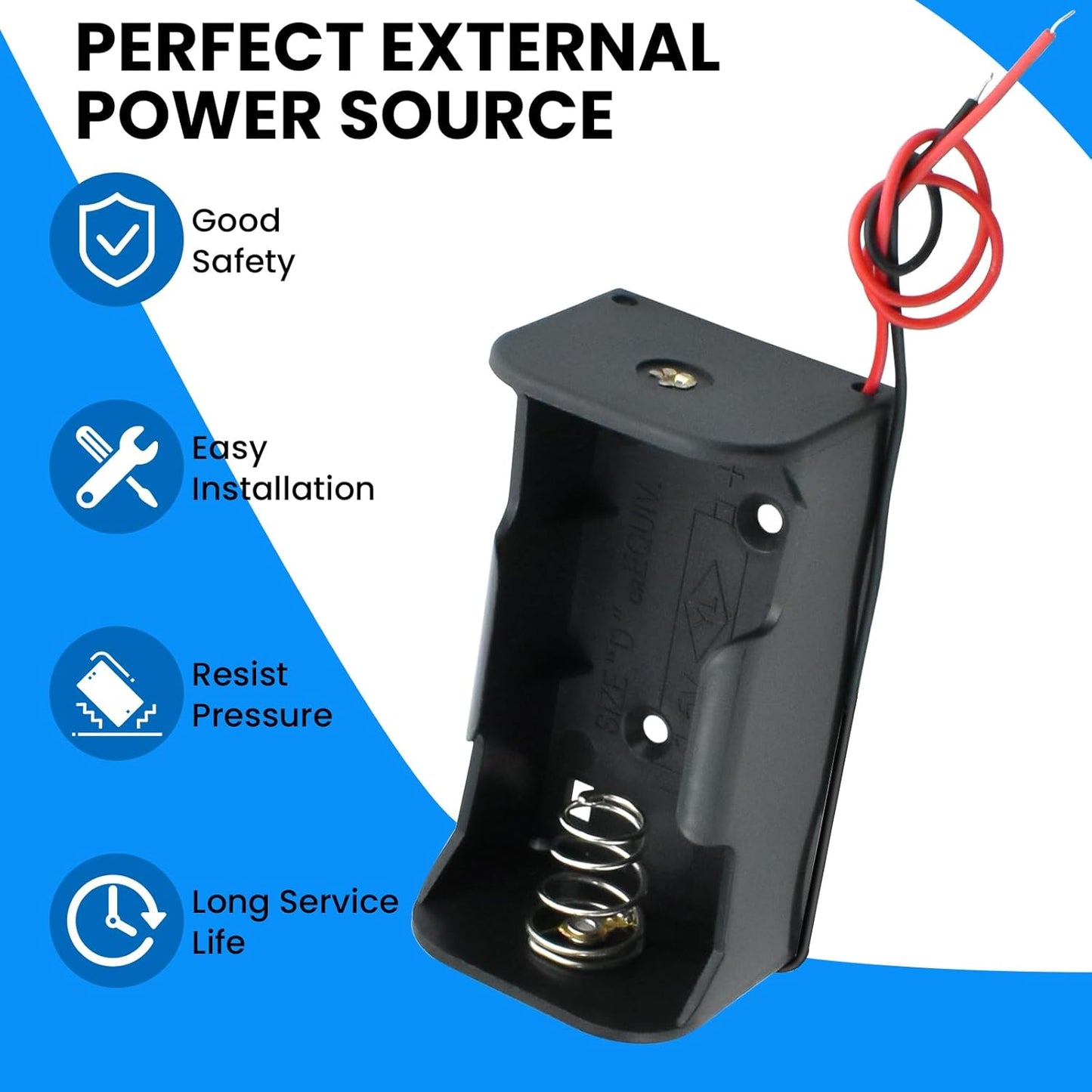 SDTC Tech 2-Pack 1 1.5V Slot D Cell Battery Holder D Size Battery Case Box with Wire Leads