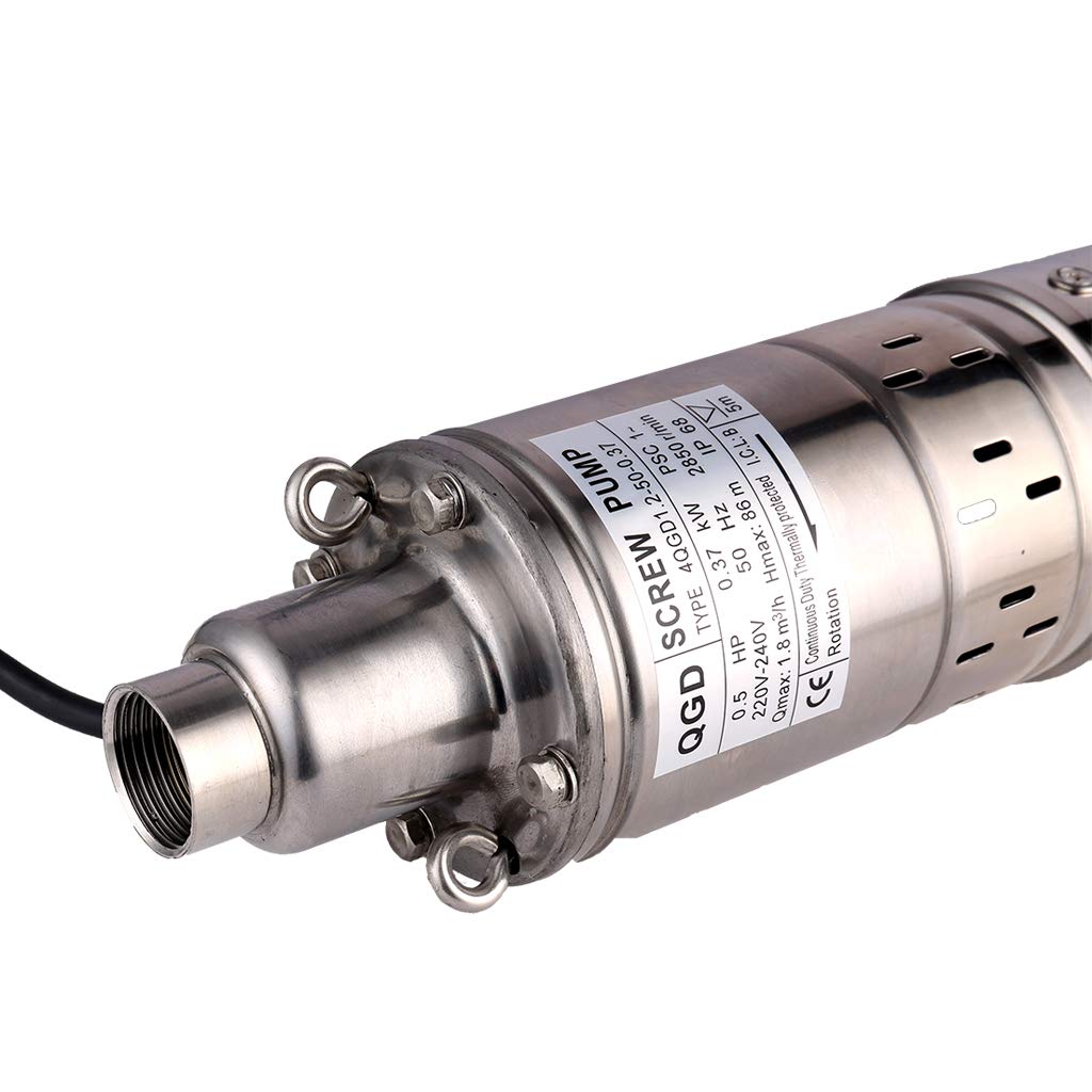 SHYLIYU 1/2HP Stainless Steel 4" OD Pipe Submersible Bore Pump 1inch Outlet Water Pump 86M Head Deep Well Pump Screw Submersible Water Pump for Industrial and Home Use, 220V/50Hz
