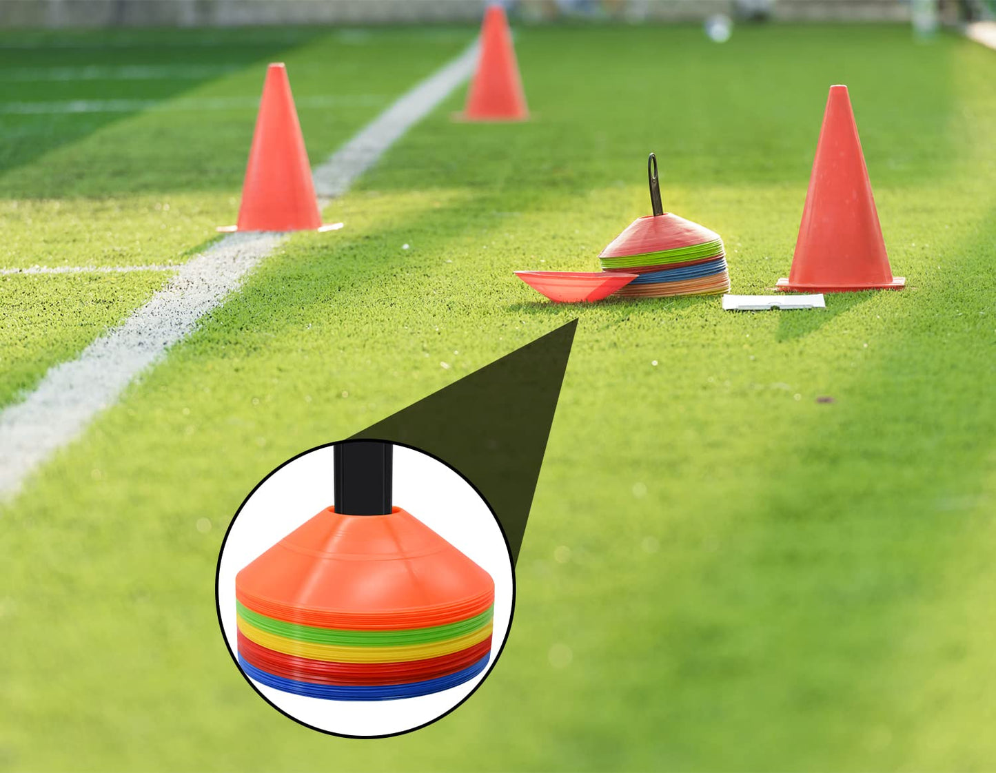 FGBNM 25 Pack Disc Cones, Agility Soccer Cones with Carry Bag and Holder, Soccer Cones for Sports Training, Football, Soccer, Basketball, Coaching, Practice Equipment, 5 Color