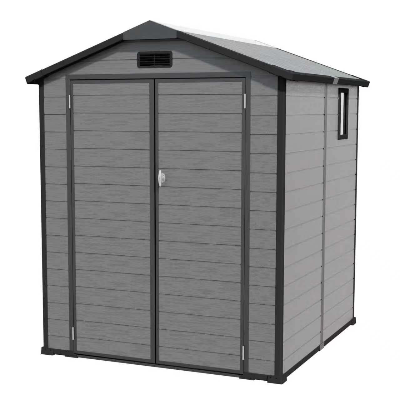 Praxatek 6x6 FT Outdoor Storage Shed, Lockable Resin Tool Shed with Window & Floor, Dark Gray Polypropylene
