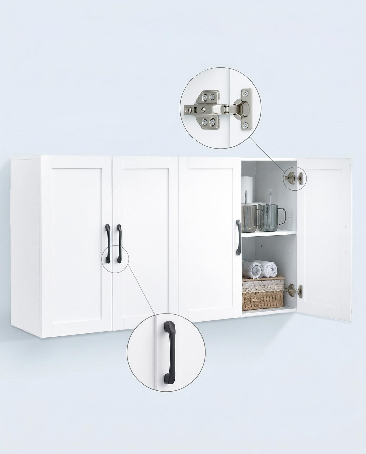Cozivellia Wall Cabinet with Adjustable Shelves, Laundry Room Cabinet with 4 Doors, Kitchen Storage Cupboard Cabinet, Wall Mount Medicine Cabinet for Bathroom, Living Room, White