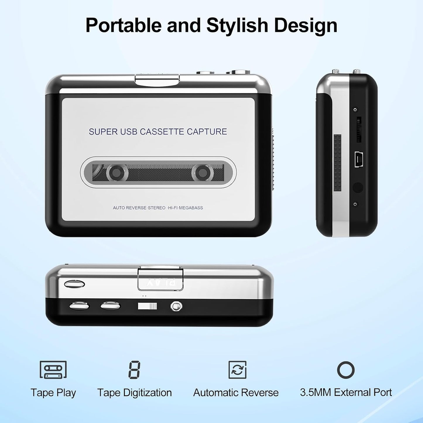 Cassette MP3 Personal Player, Convert Tape to Digital, Walkmaner Portable Tape Recorder with Auto-Reverse, Headphone