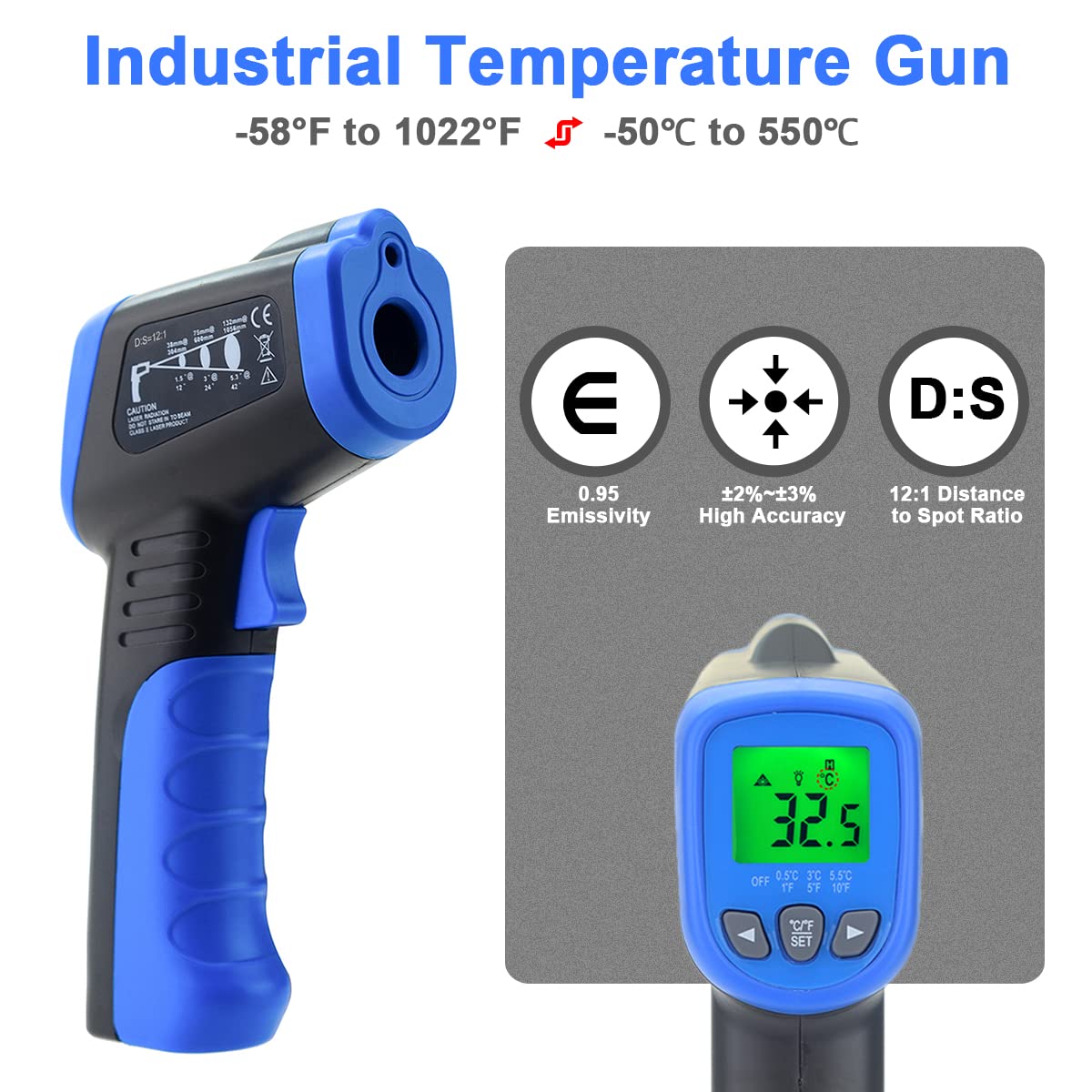 BTMETER Ammonia Gas Detector Sensor 5800G and Industrial Thermometer 981D Combo