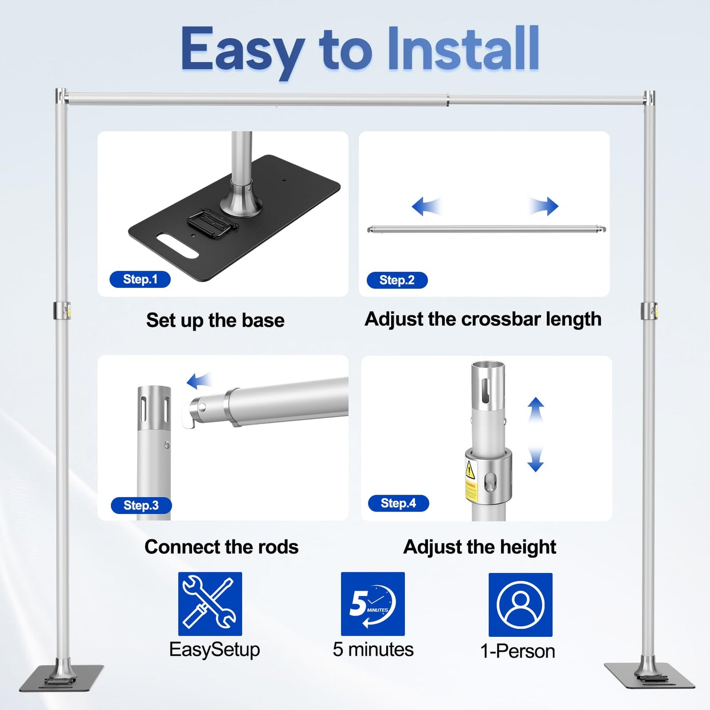Qoolfoto Pipe and Drape Backdrop Stand Kit 9.2x9.2ft, Adjustable Heavy Duty Photography Background Frame with Metal Flat Base & Carry Bag for Wedding, Parties, Events, Trade Shows- Silver