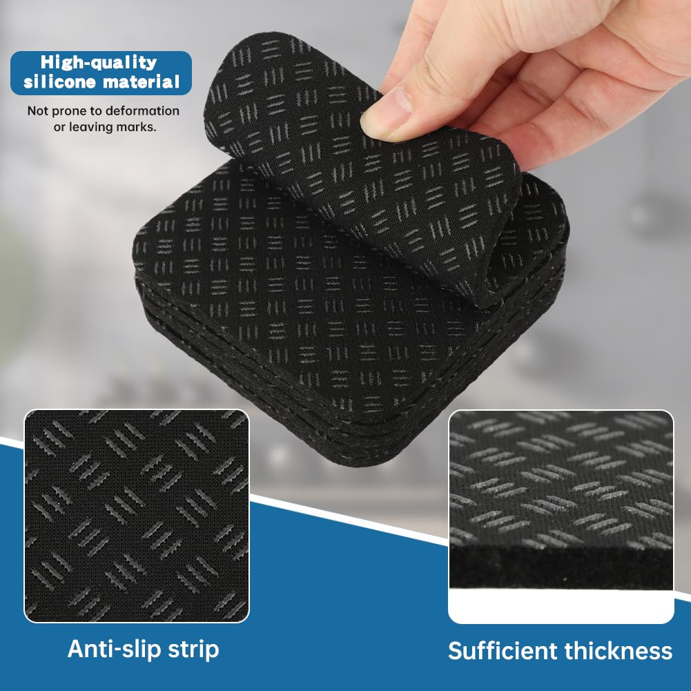 6PCS Treadmill Mat Pads with Storage Bag,4" x 4" Double-Sided Non-Slip Exercise Equipment Mat,High Density Silicone Anti-Vibration Pads for Treadmill, Walking Pad, Exercise Bike