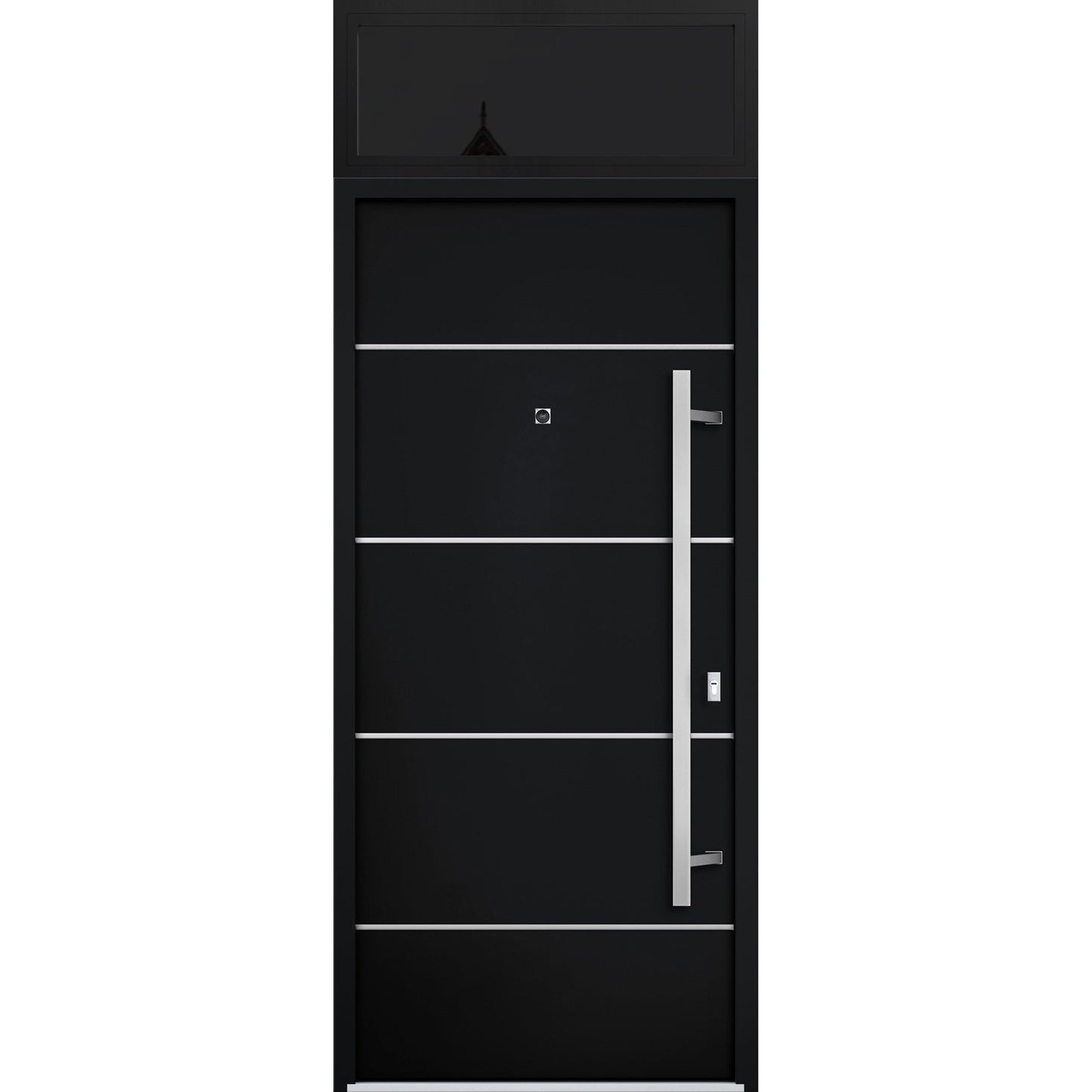 VDOMDOORS Front Exterior Prehung Steel Door/Deux 6083 Black Enamel/Top Exterior Window Sidelite/Stainless Inserts Entry Metal Modern Painted W36 x H80+16" Left Hand Inswing