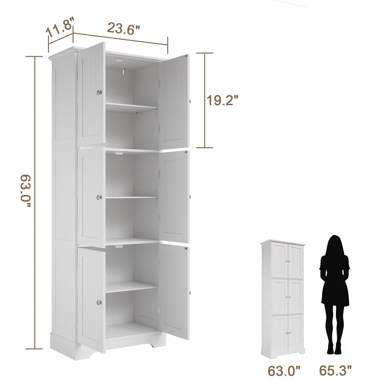 ChooChoo Tall Bathroom Storage Cabinet with 6 Doors, Freestanding Floor Cabinet with Adjustable Shelves, White Pantry Cabinet for Bathroom, Kitchen, Laundry Room