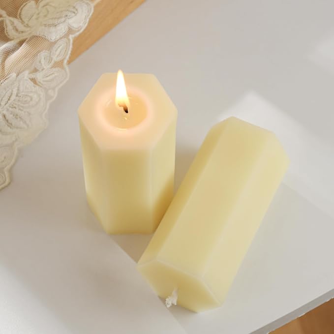 4PCS Hexagon Beeswax Pillar Candles,Large Handmade Pure Beeswax Candle,Unscented Smokelessï¼? * 4",18H, White