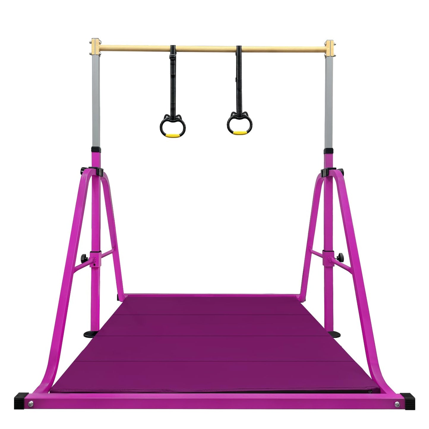 Peakpath Foldable Gymnastics Kip Bar with Mat and Ring Set,3' to 5' Height Adjustable,Kids Gymnastic Equipment for Ages 3-15,Indoor and Home Training- Max Load 350LBS