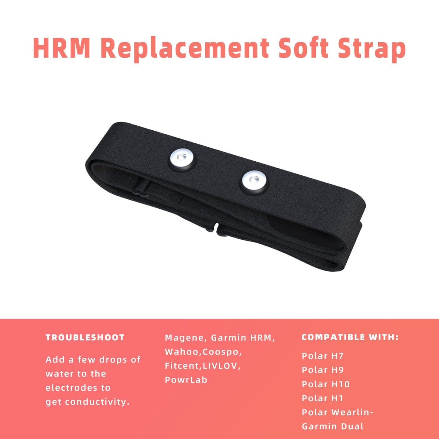 FITCENT Heart Rate Monitor Chest Replacement Strap Compatible with Polar H10 H9 H7, Adjustable Soft HR Belt Work for Polar Heart Rate Sensor (Black)