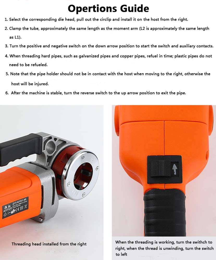 Consfly Portable Electric Pipe Threader Pipe Threading Machine with 6 Dies, 2300W Pipe Threading Tool for Galvanized Pipe Iron Pipe Threading 1/2" to 2" (110V)