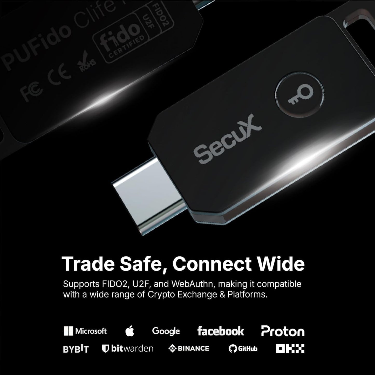SecuX FIDO2/U2F 2FA PUFido USB-C Security Key with PUF Technology, Certified, Hardware-Rooted Unclonable Security