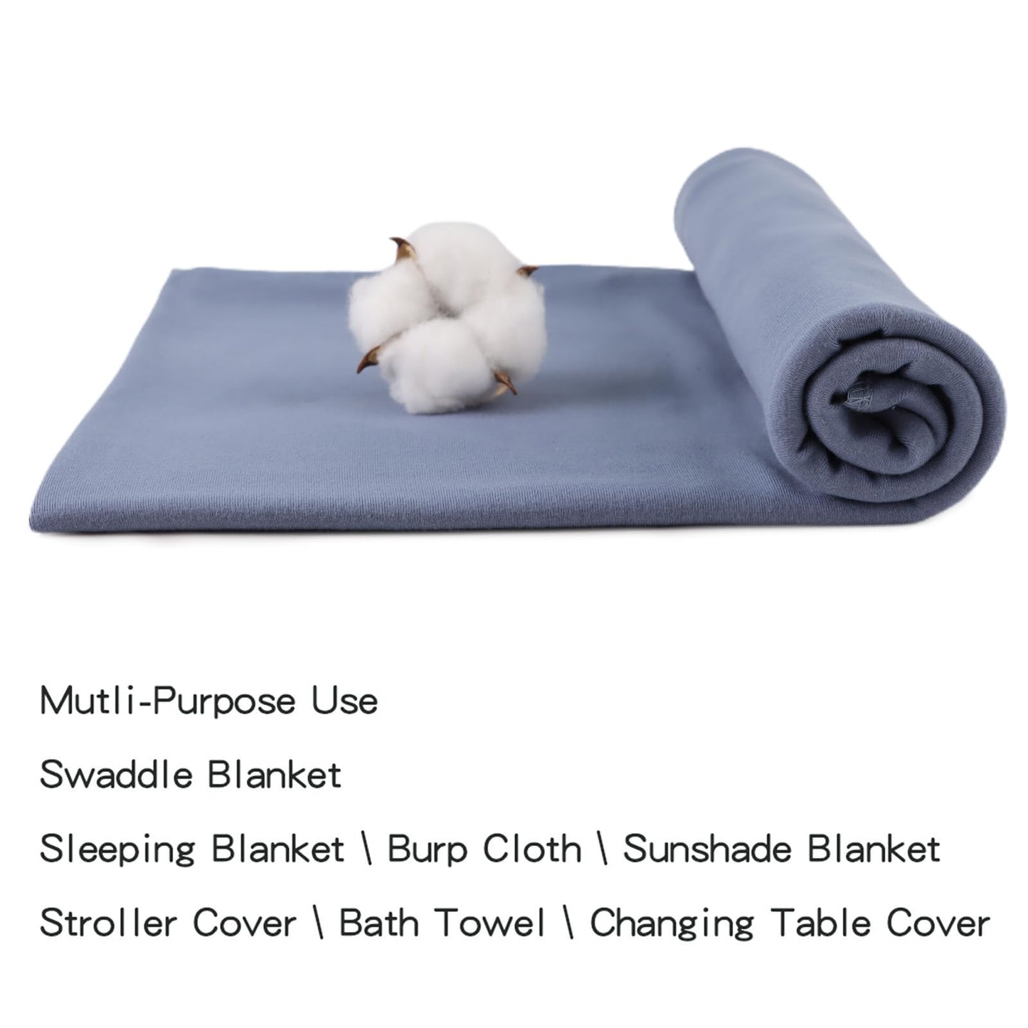 PESAAT Cotton Baby Swaddle Hat Set Newborn Infant Hats Receiving Blankets for Baby Boys Girls (0-6 Months, Haze Blue)