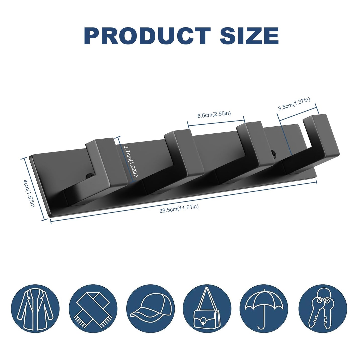 PMMASTO Coat Rack Wall Mount, Coat Hooks Wall Hooks for Hanging, Stainless Steel Coat Hanger Towel Hooks for Bathrooms, Coat Rack Hat Rack (Black 4 Hooks, 1 Pack)