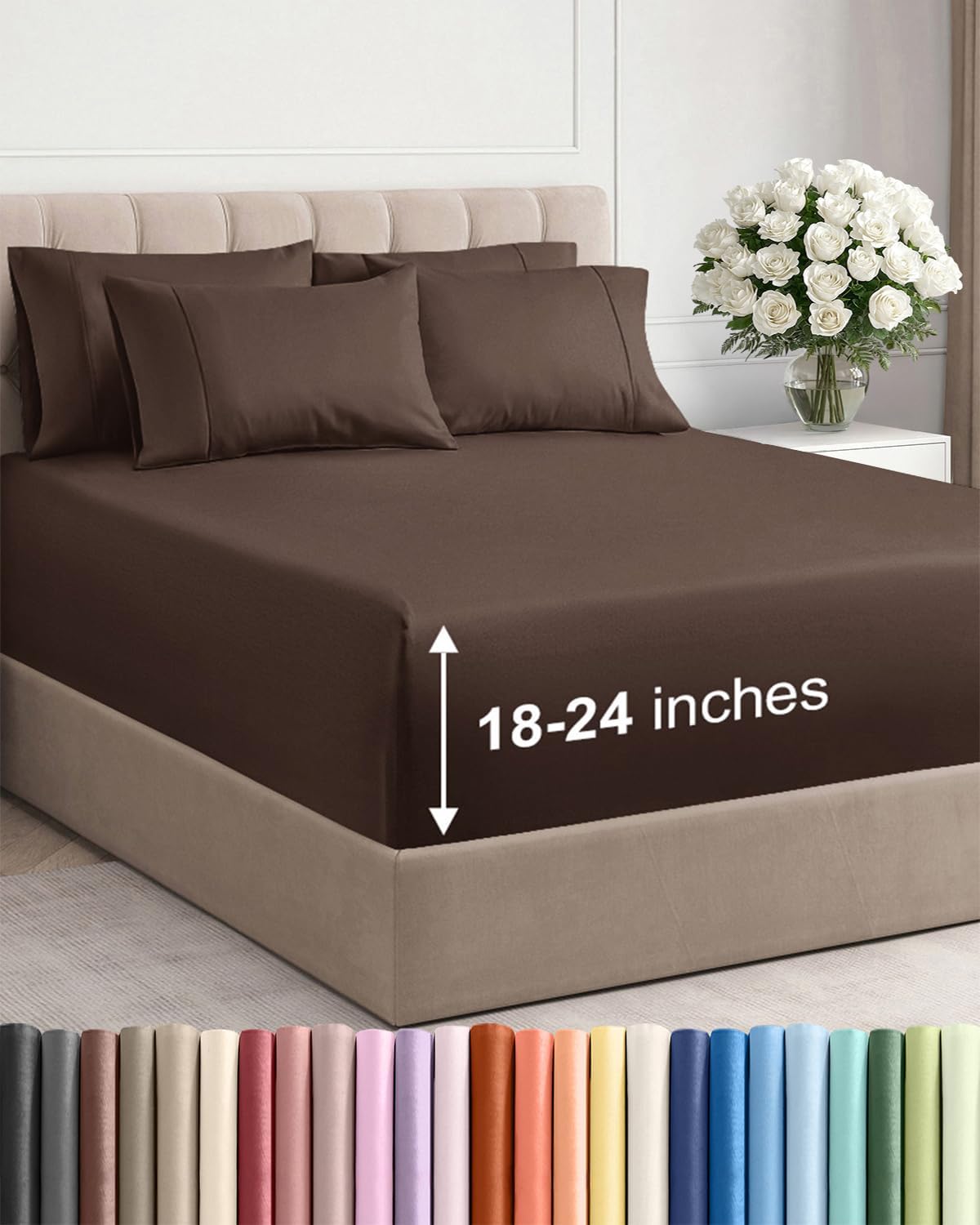 Skiennix Extra Deep Cal King Sheet Set | 6-Piece Breathable Cooling Bedding - Soft, Wrinkle-Free Brown