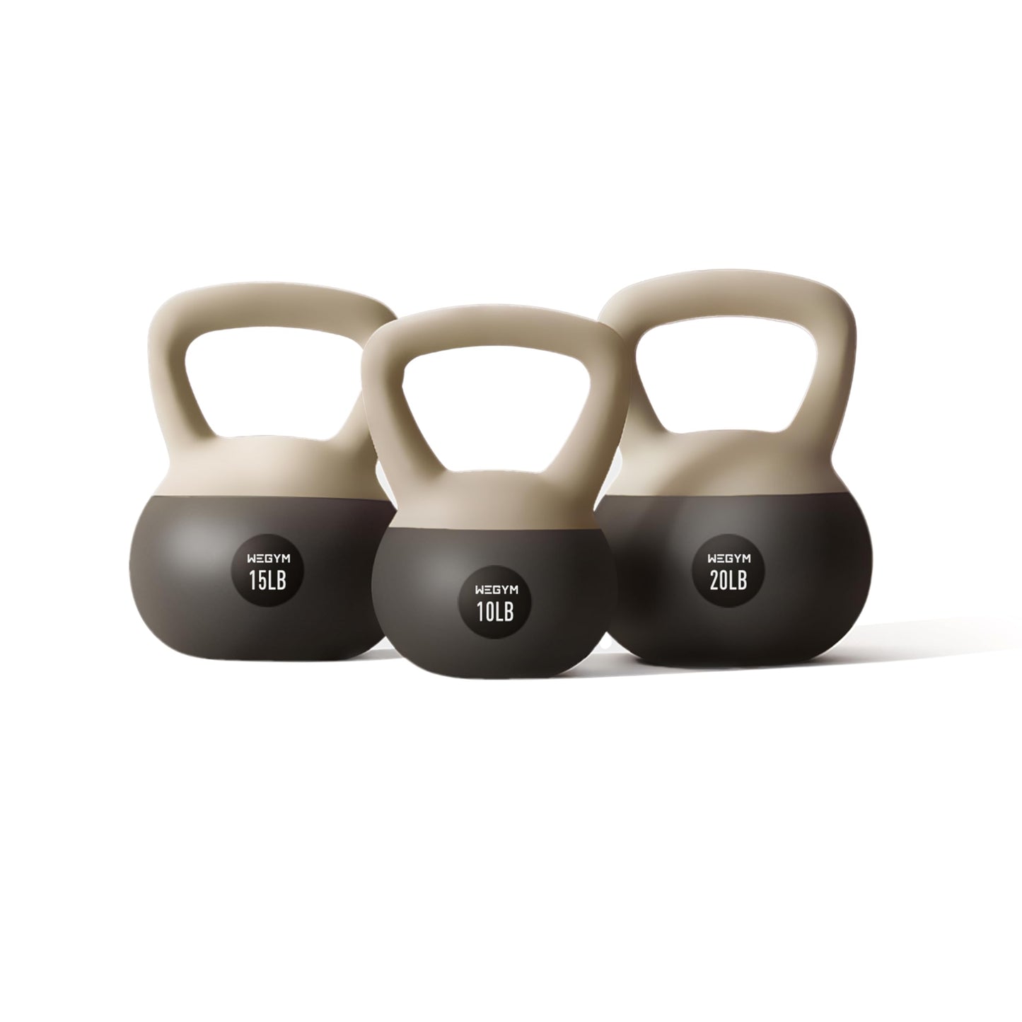WeGym Soft Kettlebell Set with Cushioned Impact Resistant Base, Anti Slip Wide Grip Handle for Home Workouts, Weightlifting, Full Body Training (10+15+20LB Sandstone-3 PCS)