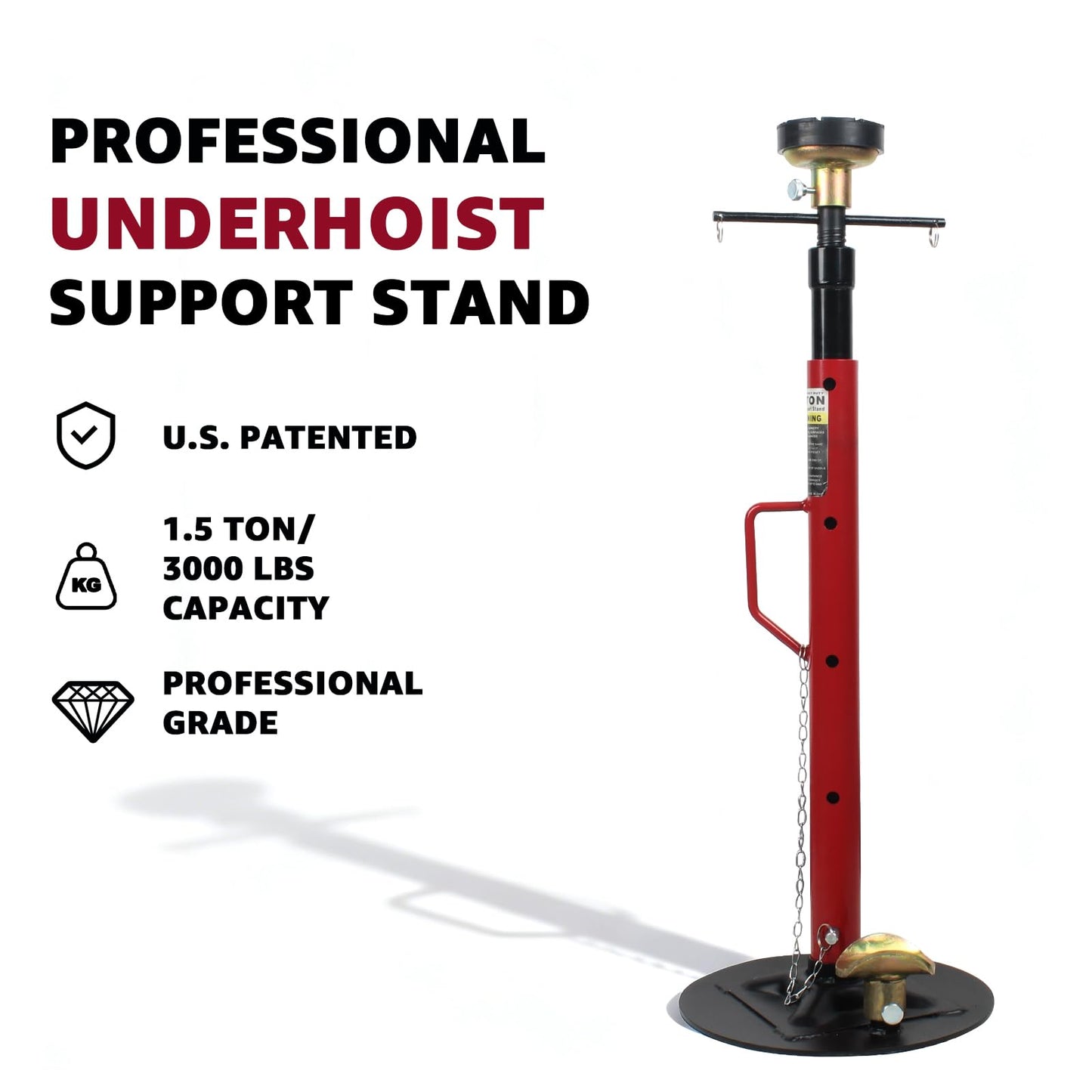 BESTOOL 1.5-Ton (3000Ibs) Underhoist Support Stand with Handle, Adjustable Height 30.7'' to 70.8'', Multi-Functional Topped Adapter, Easy Switching, Supporting Vehicle Components（US Patented）