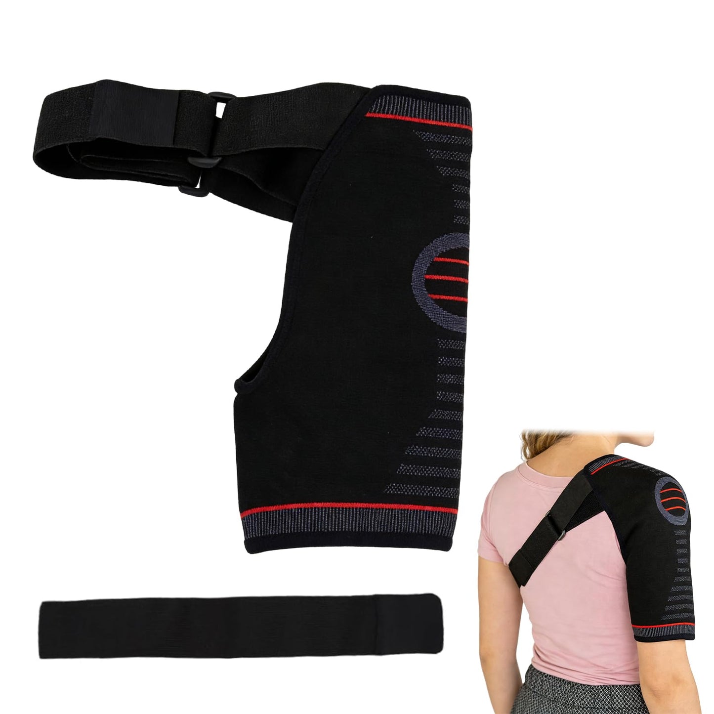 Novotechcal Adjustable Shoulder Brace, Shoulder Support Brace, Shoulders Pain Relief & Sports Protection, Rotator Cuff Compression Sleeve with Replacement Straps for Weightlifting, Gym Workouts