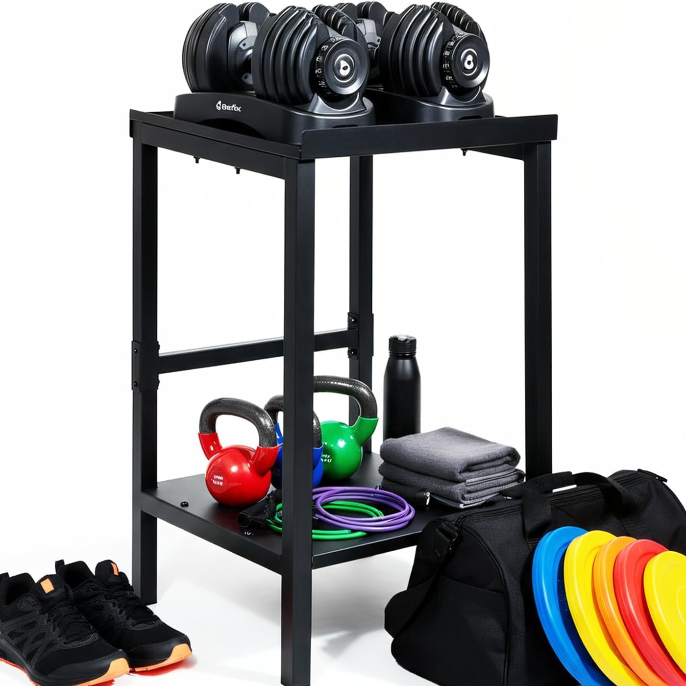 Commercial Heavy Duty Adjustable Dumbbell Stand & Kettlebell Stand, Adjustable Dumbbell Weight Rack, Kettlebell Storage Rack, Weight Rack for Garage/Home Gym/Commercial with Non-Slip Base, Anti-Tip Safety & Space-Saving Design, Weight Capacity 500/600/800