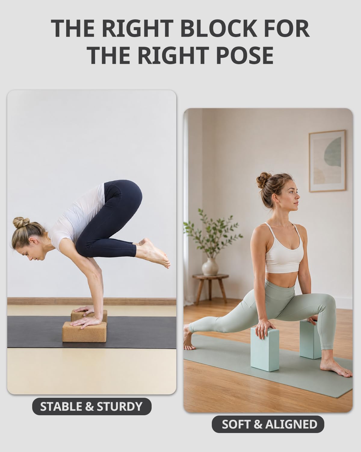 Trideer Cork Yoga Blocks, 2 Pack Yoga Blocks Natural Cork, High Density Yoga Block with Non Slip Surface, Eco-Friendly Yoga Accessories for Women, Ideal for Yoga, Pilates, Stretching
