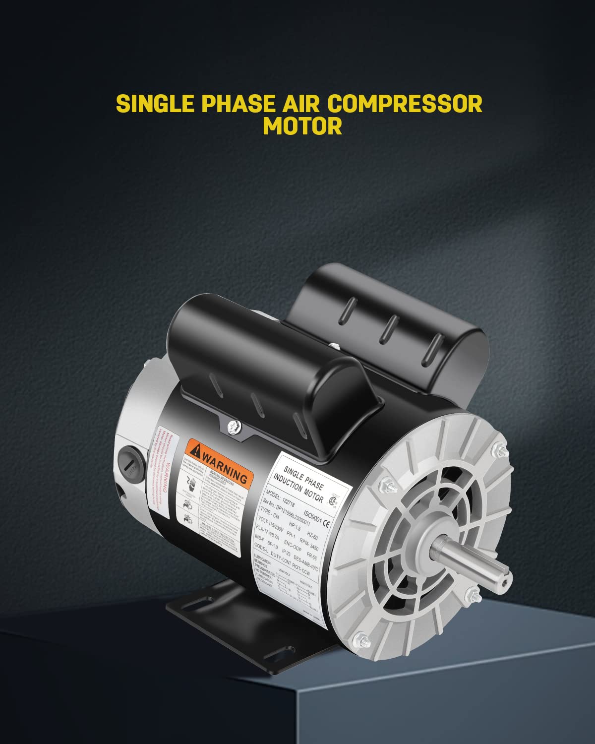1.5 HP Air Compressor Motor, 3450 RPM Single Phase Motor, Electric Motor, 56 Frame 5/8" Keyed Shaft 115/230V, Duty-Continuous CCW Rotation, 1.88" Shaft Length for Air Compressors