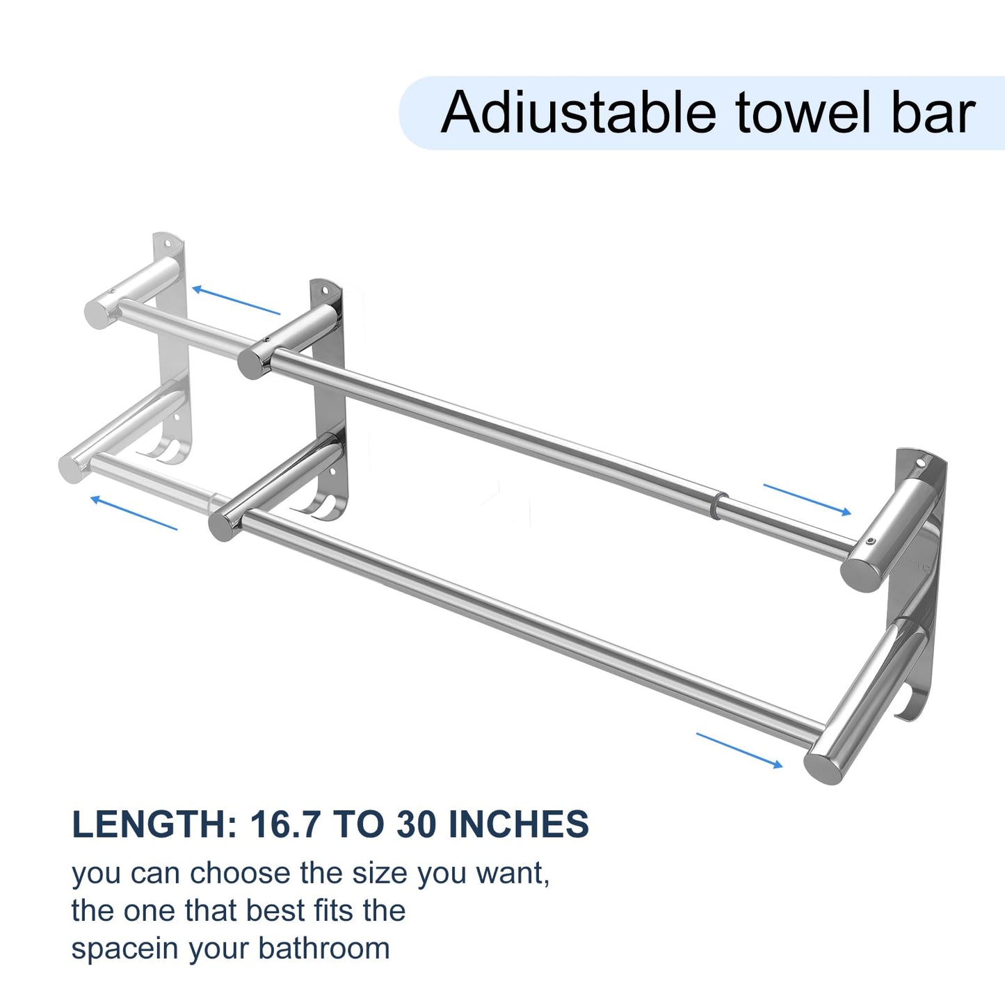 zmnklry Double Towel Bar, Stainless Steel Adjustable 16 to 28In Double Towel Racks for Bathroom, Double Bath Towel Bar,Applicable to Bathrooms and Kitchens