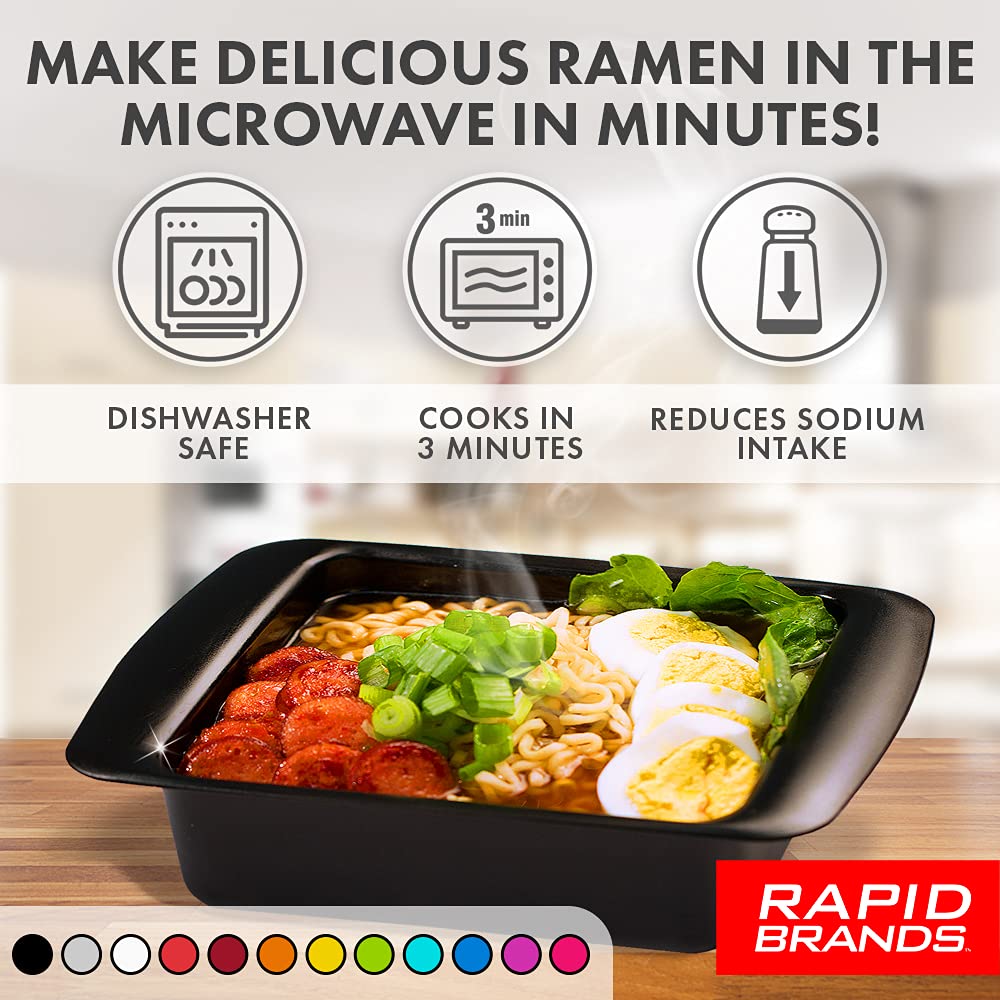 Rapid Ramen Cooker - Microwave Ramen in 3 Minutes - BPA Free and Dishwasher Safe | Perfect for Dorm, Small Kitchen, or Office (2-Pack,Black)