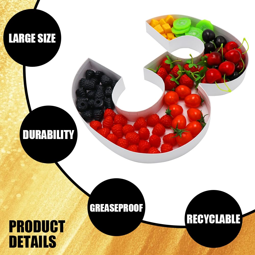 WENPACK 15" Large Fillable Cardboard Number Charcuterie Tray Paper Mache Sweet Cupcake Food Birthday Box (3)