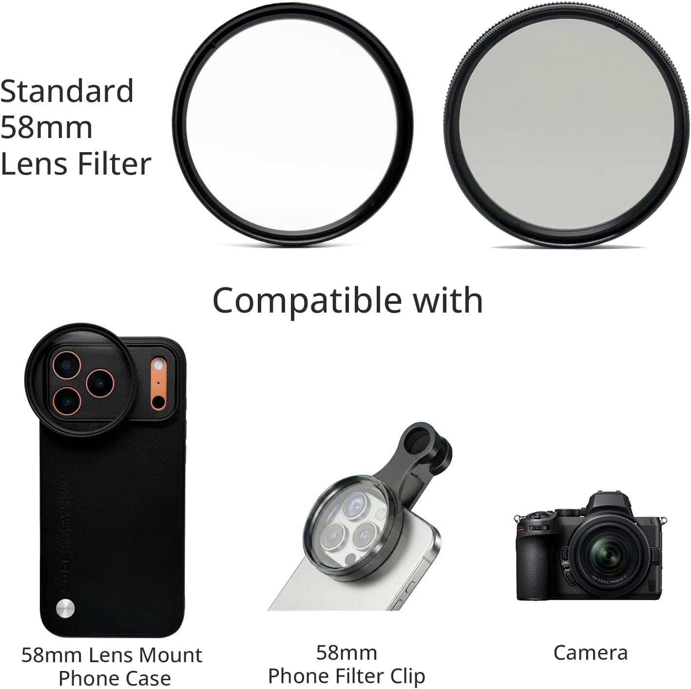 ANQUORA 58mm (2 APC-25 2 Lens Filter CPL + UV Filter Kit Pieces), Compatible with Lens Filter Phone Case, Includes