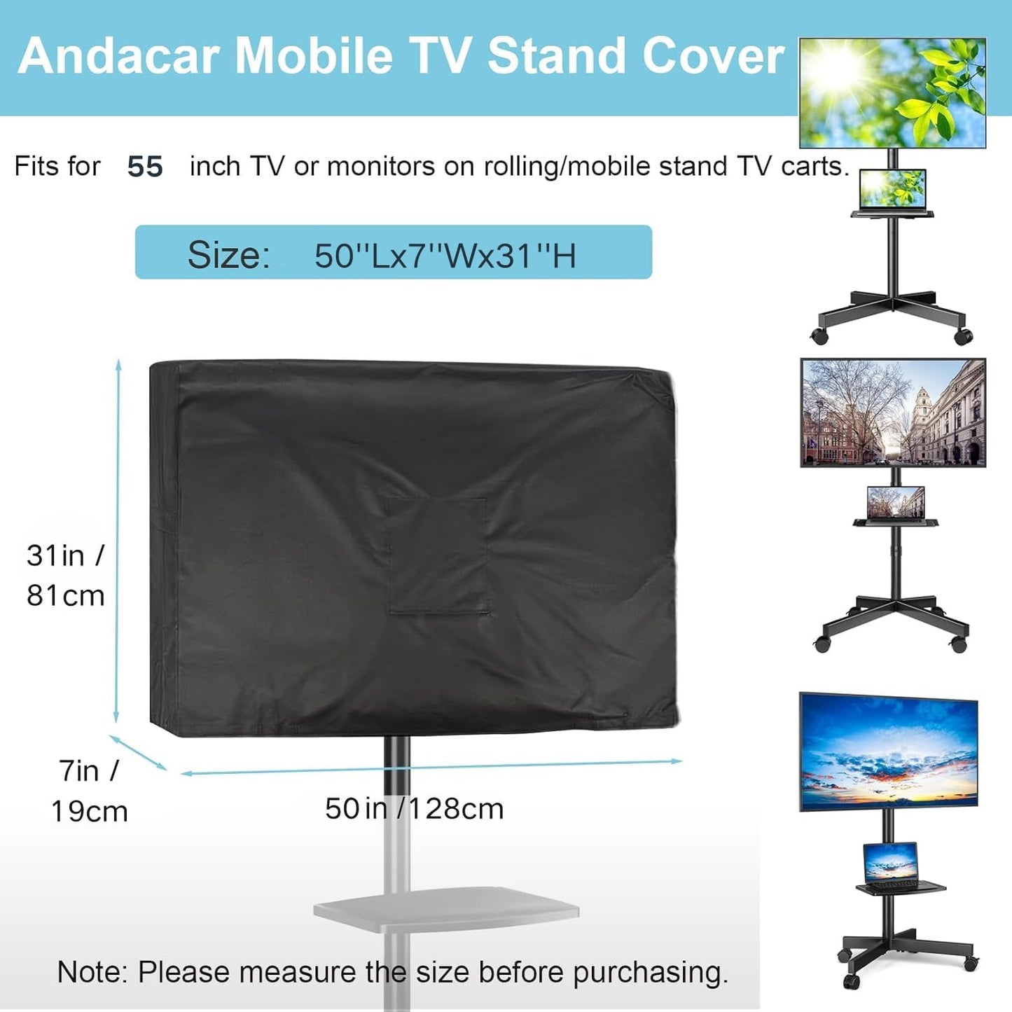 Andacar 55 Inch 50''Lx7''Wx31''H Mobile TV Stand Cover for Mobile TV Cart, Waterproof & Dustproof Outdoor TV-Screen