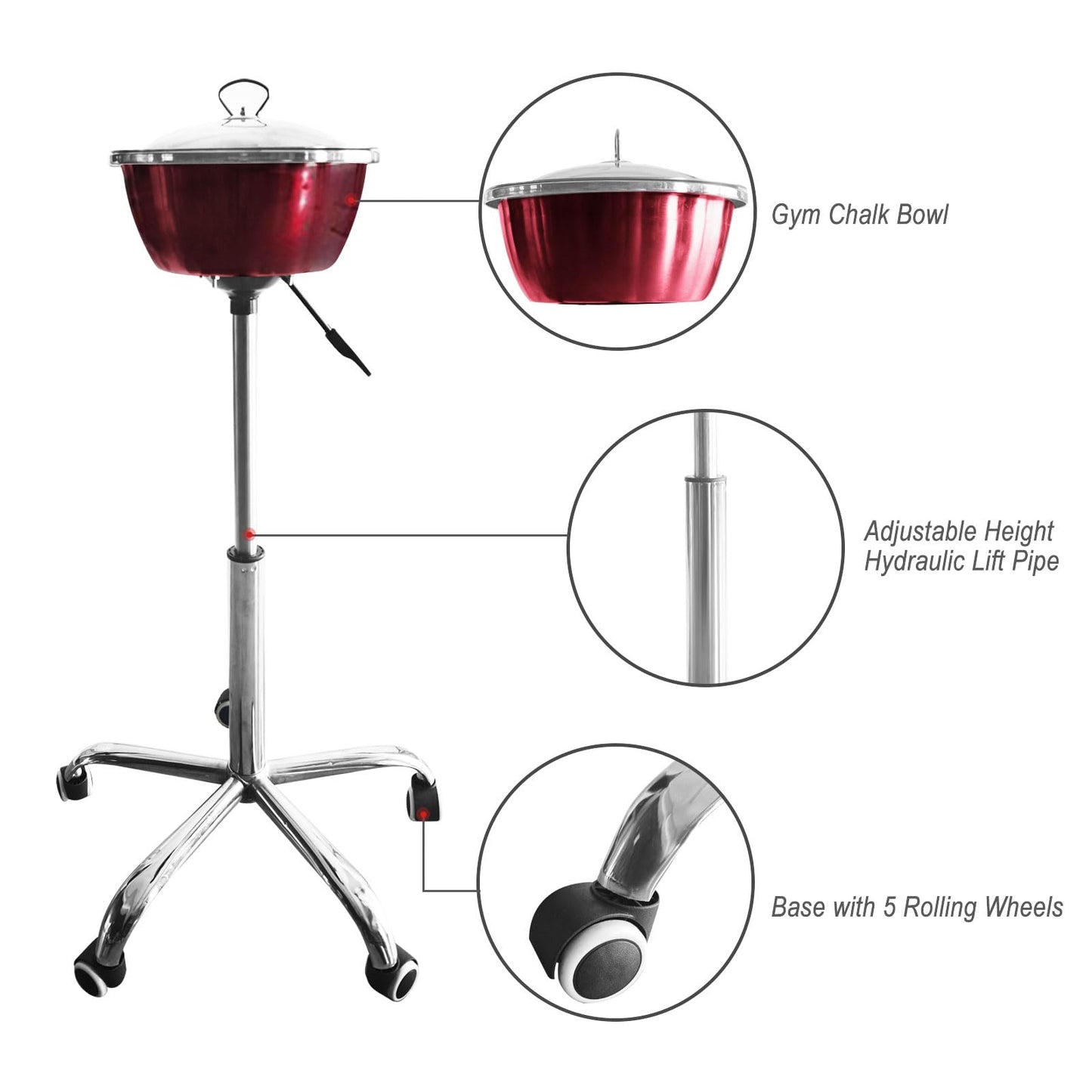 Avoirdus Portable Gym Chalk Stand with Stainless Steel Bowl Freestanding Gym Chalk Holder Bucket with Heavy Duty Rolling Wheels for Gymnastics Weight Lifting Climbing Accessories,Red