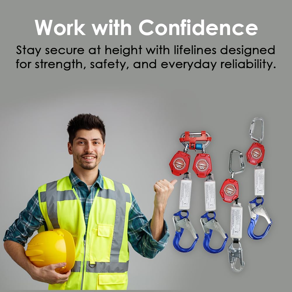 AFP Demon 6 Foot Double Web Leg Self Retracting Lifeline Safety Yoyo, Shock Pack Absorber, Aluminum Rebar Pelican Hook & Aluminum Carabiner Fall Protection Arrest Limiter SRL | OSHA & ANSI Rated