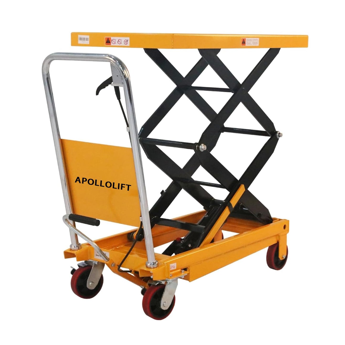 APOLLOLIFT Hydraulic Lift Table Cart, 770lbs Capacity 51" Lifting Height, Double Scissor Lift Table with 4 Wheels and Safety Back Guard for Material Handling and Transportation