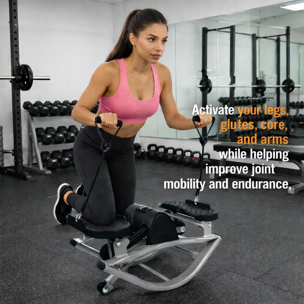 Side to Side Rock Stepper Machine with Resistance Bands & Exercise Mat, Lateral Fitness Stepper with Digital Display for Legs, Glutes & Core, Compact Low Impact Home Cardio Workout Equipment