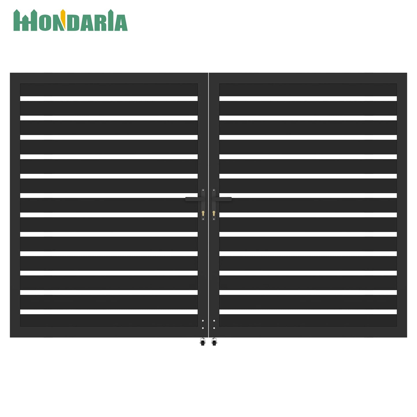 Mondaria Aluminum Double Fence Gate, 6FT H x 10FT W Outdoor Driveway Privacy Gate with Heavy Duty Metal Frame, Rustproof Powder-Coated Gate with Lockable Handle Kit, Horizontal Slat (Without Post)