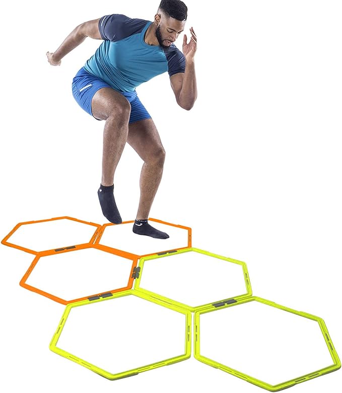 Hex Agility Rings for Speed Training & Agility Footwork Training Speed Hurdles Ladder with Carrying Bag (6 Rings)