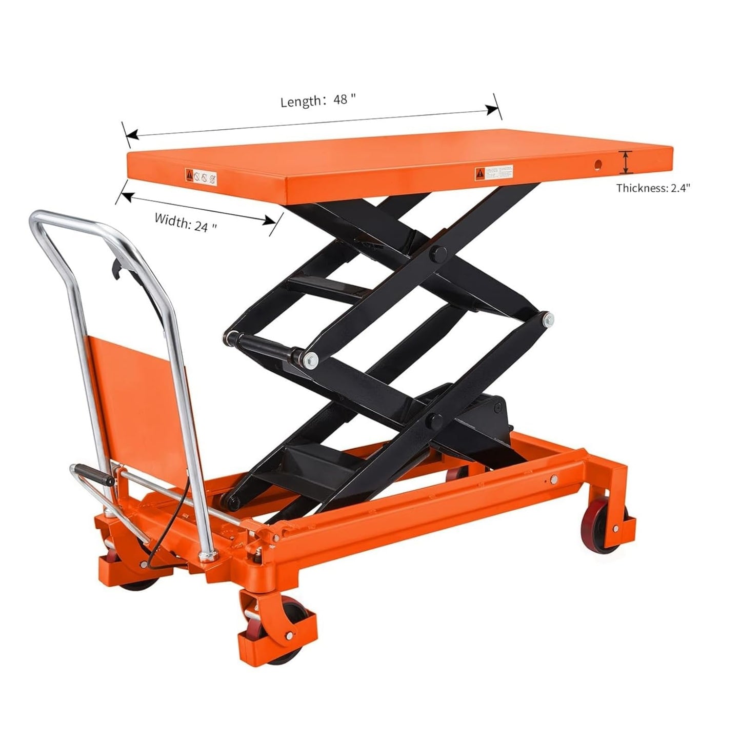 APOLLOLIFT Hydraulic Lift Table Cart, 1760lbs Capacity 59" Lifting Height, Double Scissor Lift Table with 4 Wheels and Safety Back Guard for Material Handling and Transportation(Orange)