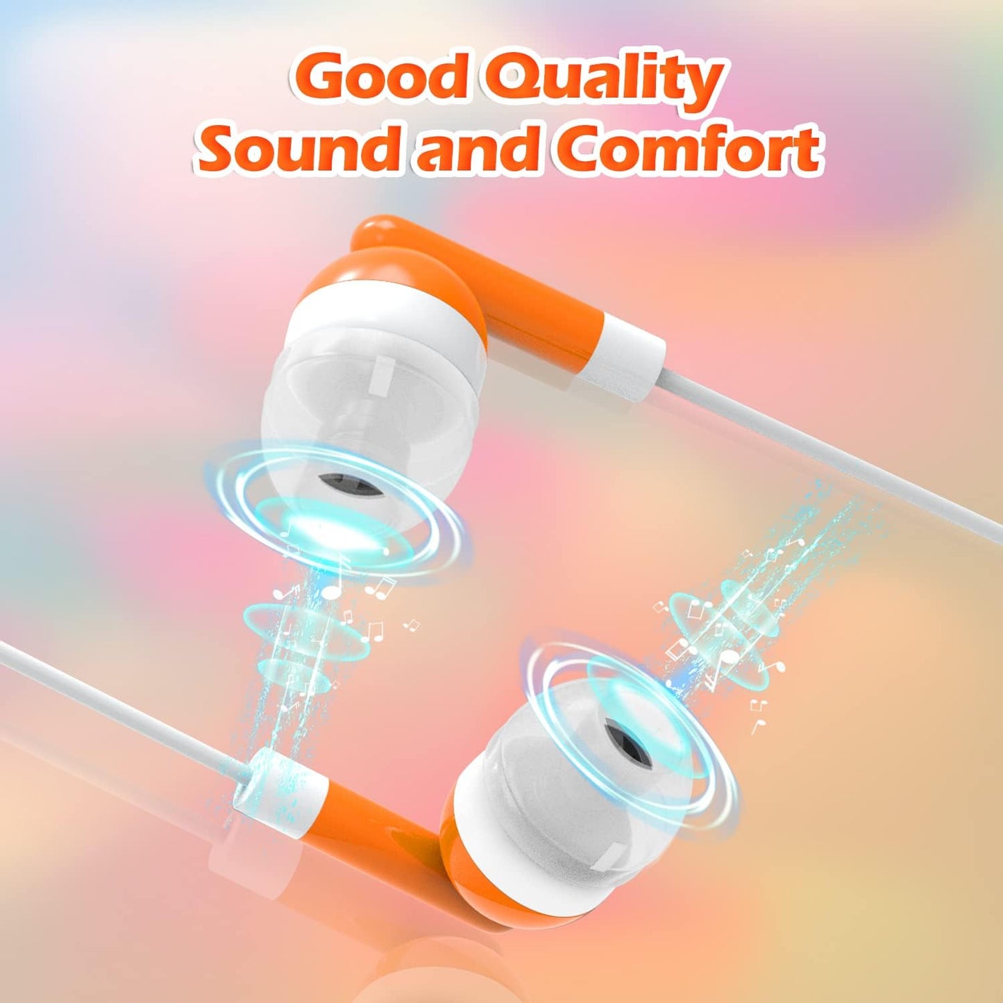 50 Pack MP3 CN-Outlet Wholesale Earbuds Bulk Headphones Individually Bagged for iPhone, Android, Player for Schools