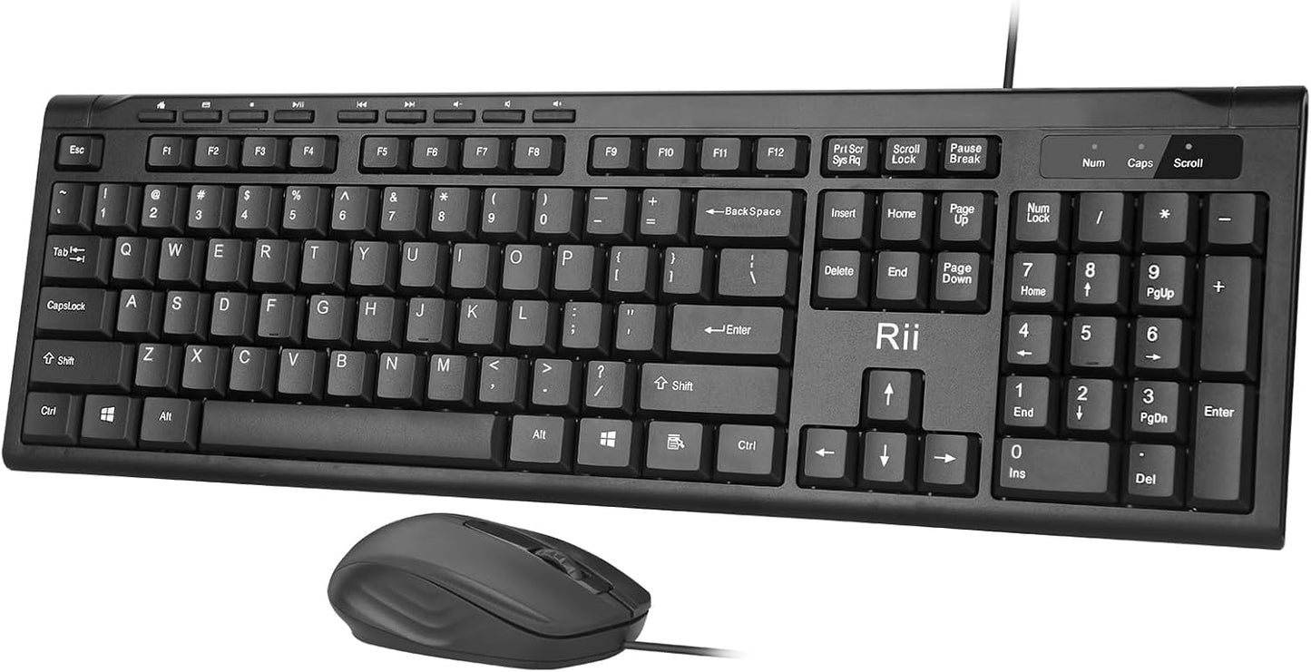 Rii RK907 10/8 7 Wired Keyboard and Mouse Combo, USB Ultra-Slim Compact USB Wired Keyboard and Mouse Combo for Mac