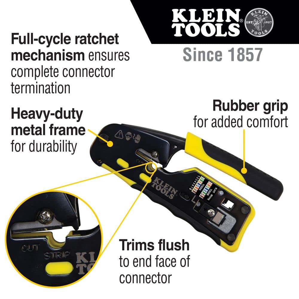 Klein Tools Cable Installation Tool Set with Crimper, Tester, Snips, Punchdown Tool, and Case (6 Pieces)