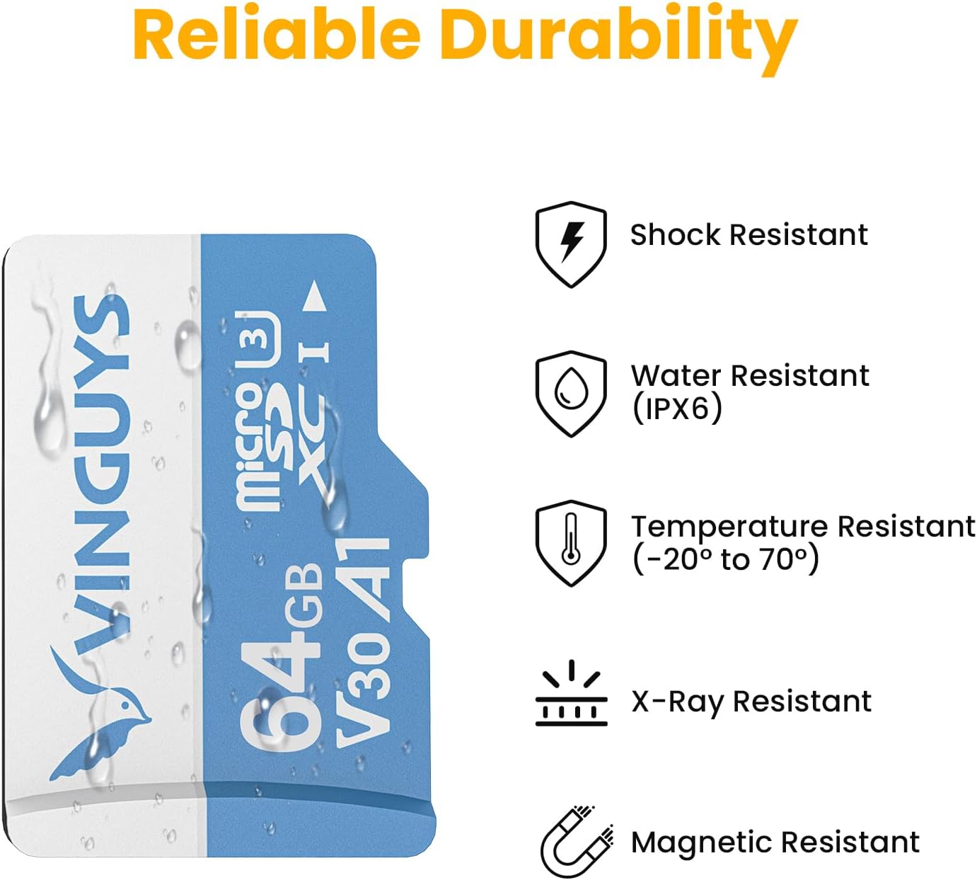 WLNYUGS 64GB 4K to100MB/s, U3, V30, A1, TF Card, No Cloud Subscription Needed Anymore, Ideal for Bird Feeder Camera, Up