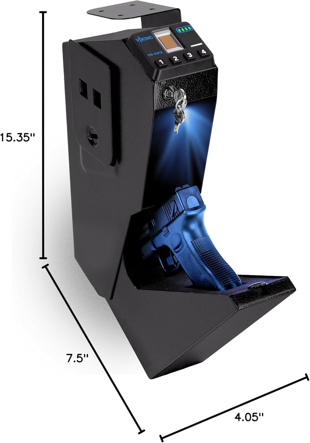 Biometric Handgun Gun Safe with FBI-Certified Fingerprint Sensor, Quick Access Pistol Safe for Bedside Home Defense, Anti-Spoof Security, Silent Mode, LED, Key Backup Viking Security Safe VS-11PZ