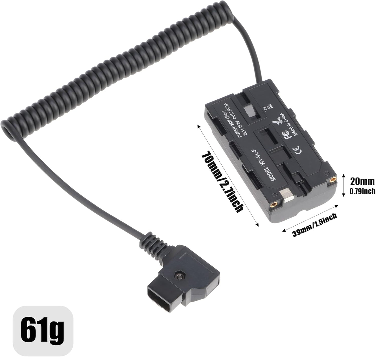 FocusFoto NP-F550 Dummy NP-F970 NP-F570 NP-F750 NP-F770 F960 D-Tap Connector to Full Decoded Battery Adapter Cable