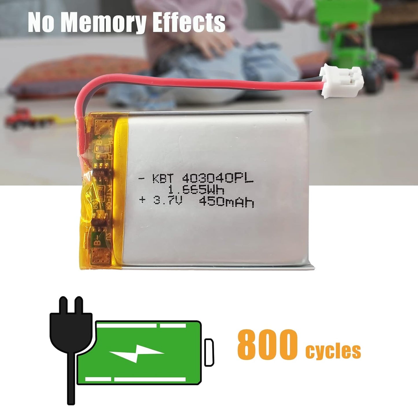 KBT KEEP BETTER TECH 3.7V 450mAh 403040 2.0 2Pack KBT Li-Polymer Battery: Rechargeable Li-ion Batteries Replacement
