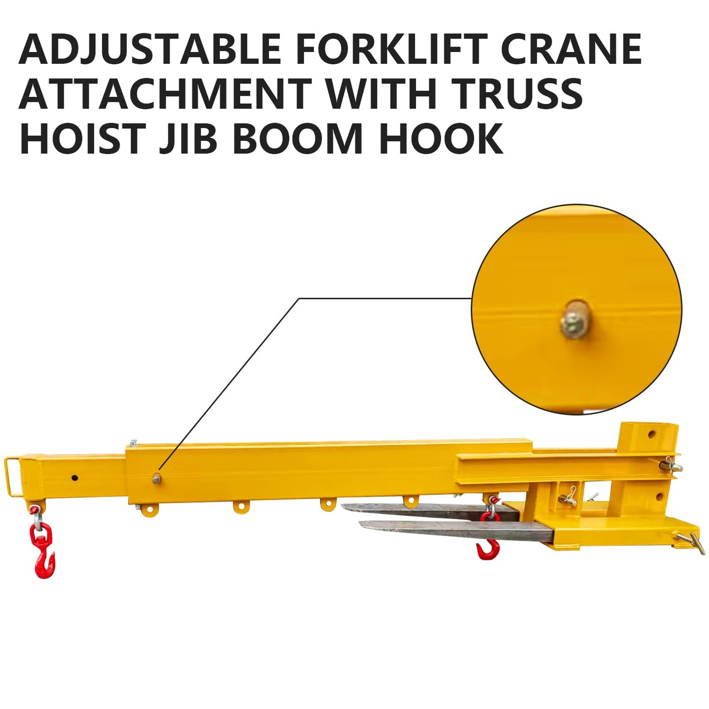 Forklift Crane Attachment, 6000LB Manual Telescopic Jib Boom with Adjustable Holes, Heavy Duty Steel Construction for Warehouse, Factory, Construction Lifting