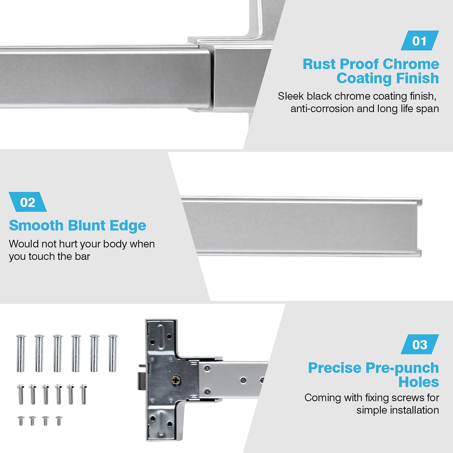 IRONWALLS Panic Bars for Exit Doors 41”, Stainless Steel Commercial Push Bar Panic Exit Device with Exterior Door Lever Handle, Push Bar Door Lock Emergency Door Hardware for 41”-53” Doors