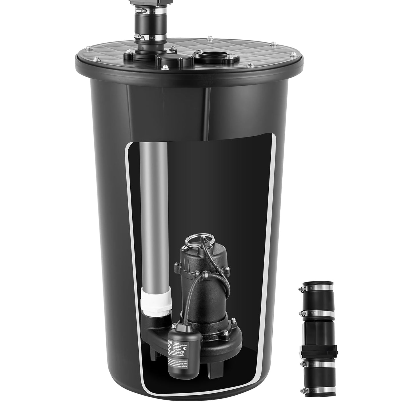 VEVOR Sewage Grinder System, 1 HP, 5100 GPH Cast Iron Sewage Pump with Basin, Grinding Blade, 120V Automatic Outdoor Water/Seepage Collection and Removal System with Float Switch, 2" Discharge, Black